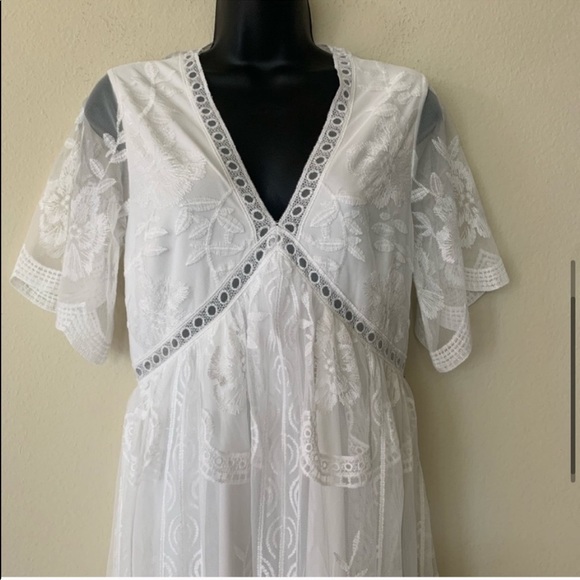 Pinkblush Maternity White Lace Overlay V Neck Maxi Dress - Picture 8 of 14